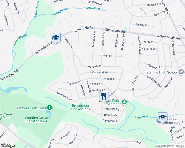 map of restaurants, bars, coffee shops, grocery stores, and more near 736 Cotswold Road in Somerdale
