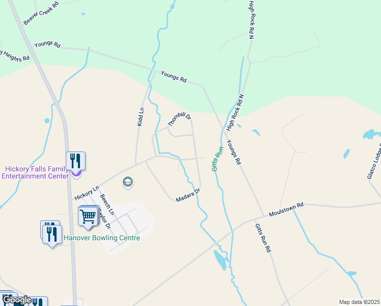 map of restaurants, bars, coffee shops, grocery stores, and more near 240 Thornhill Drive in Hanover