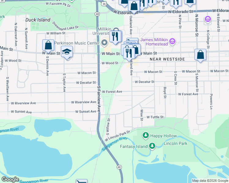 map of restaurants, bars, coffee shops, grocery stores, and more near 1200 West Forest Avenue in Decatur