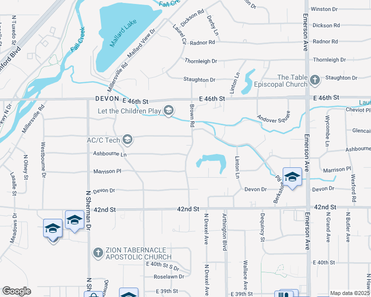 map of restaurants, bars, coffee shops, grocery stores, and more near 4402 Brown Road in Indianapolis
