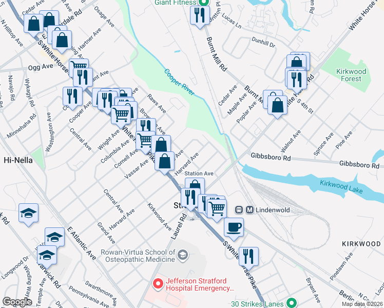 map of restaurants, bars, coffee shops, grocery stores, and more near 1100 Browning Avenue South in Somerdale