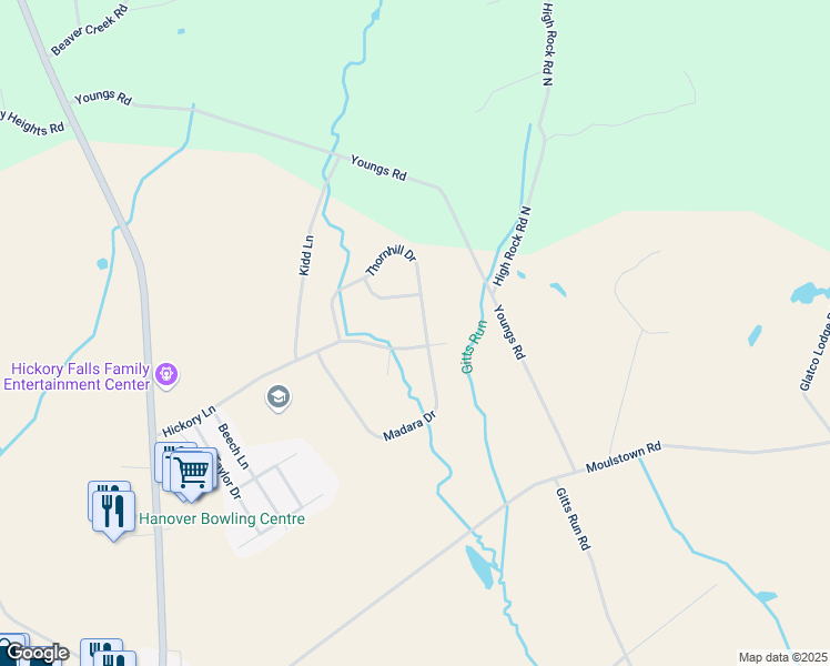 map of restaurants, bars, coffee shops, grocery stores, and more near 240 Thornhill Drive in Hanover