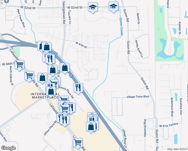 map of restaurants, bars, coffee shops, grocery stores, and more near 4514 Candletree Circle in Indianapolis