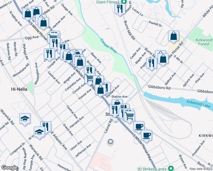 map of restaurants, bars, coffee shops, grocery stores, and more near 18 Yale Avenue in Somerdale