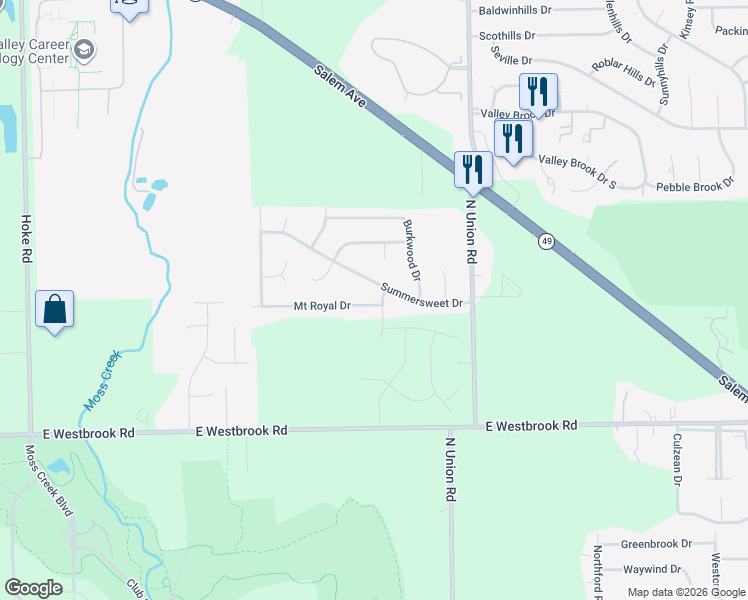 map of restaurants, bars, coffee shops, grocery stores, and more near 5851 Mount Royal Drive in Clayton