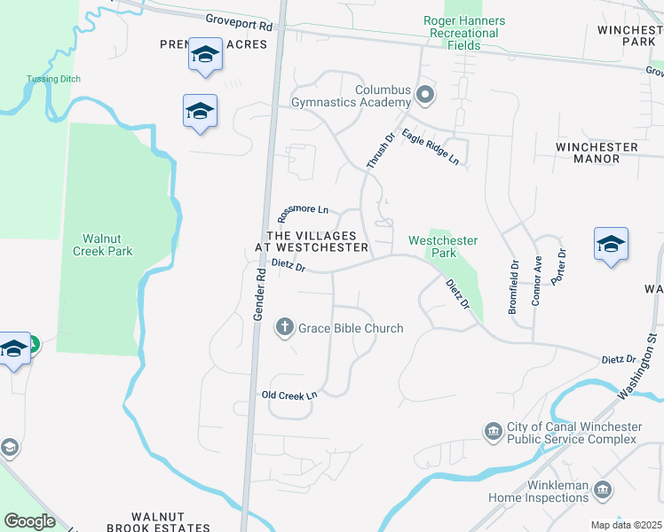 map of restaurants, bars, coffee shops, grocery stores, and more near 6388 Dietz Drive in Canal Winchester
