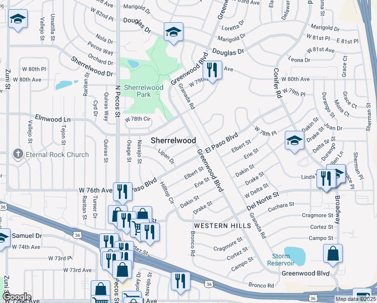 map of restaurants, bars, coffee shops, grocery stores, and more near 1180 Ebony Street in Denver