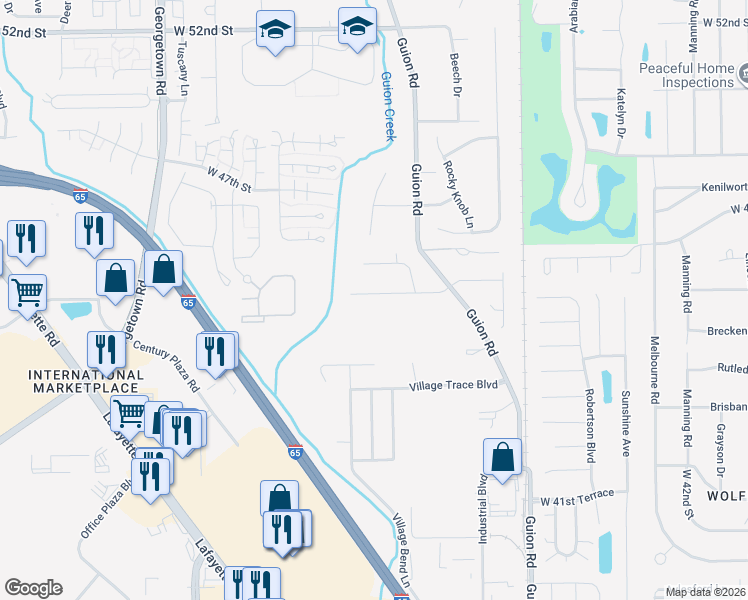 map of restaurants, bars, coffee shops, grocery stores, and more near 4233 Ansar Lane in Indianapolis