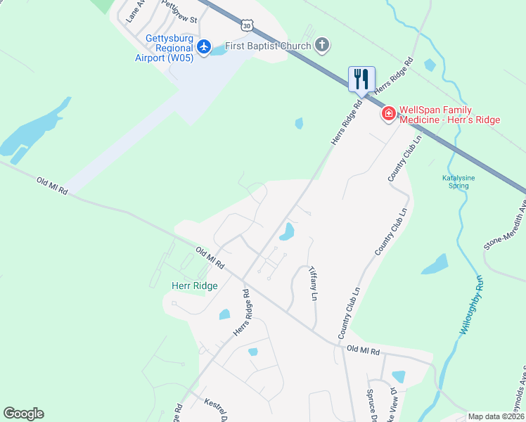 map of restaurants, bars, coffee shops, grocery stores, and more near 125 Battalion Ln in Gettysburg