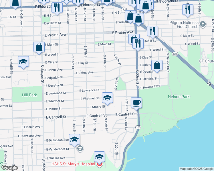 map of restaurants, bars, coffee shops, grocery stores, and more near 540 South 19th Street in Decatur
