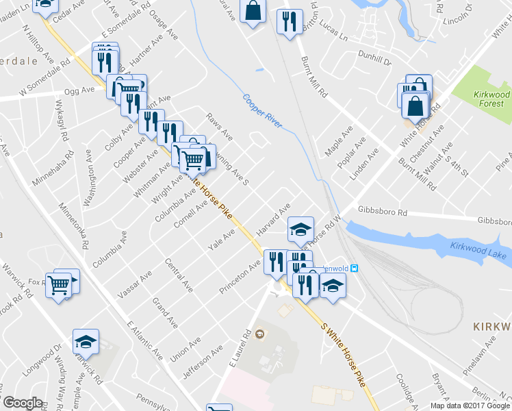 map of restaurants, bars, coffee shops, grocery stores, and more near 18 Yale Avenue in Somerdale