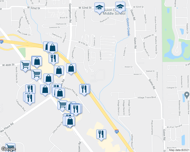 map of restaurants, bars, coffee shops, grocery stores, and more near 4508 Candletree Circle in Indianapolis