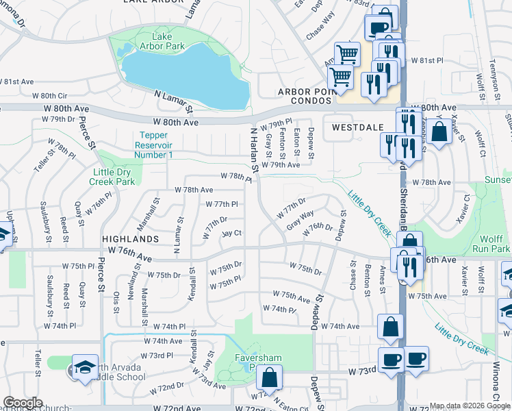 map of restaurants, bars, coffee shops, grocery stores, and more near in Westminster
