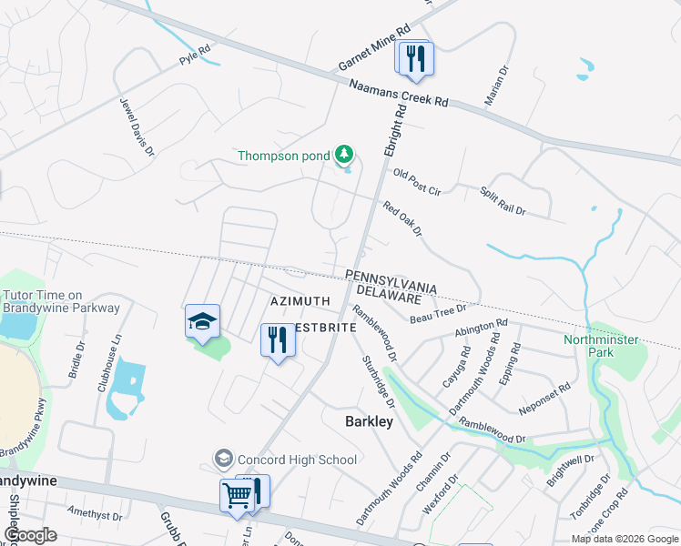 map of restaurants, bars, coffee shops, grocery stores, and more near 786 Churchill Lane in Garnet Valley