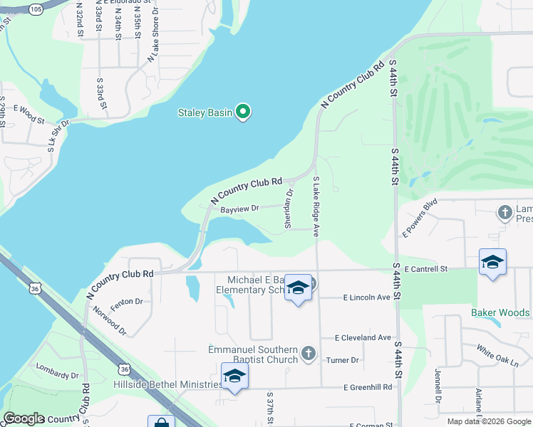 map of restaurants, bars, coffee shops, grocery stores, and more near 4015 Bayview Drive in Decatur