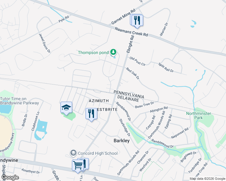 map of restaurants, bars, coffee shops, grocery stores, and more near 786 Churchill Lane in Garnet Valley