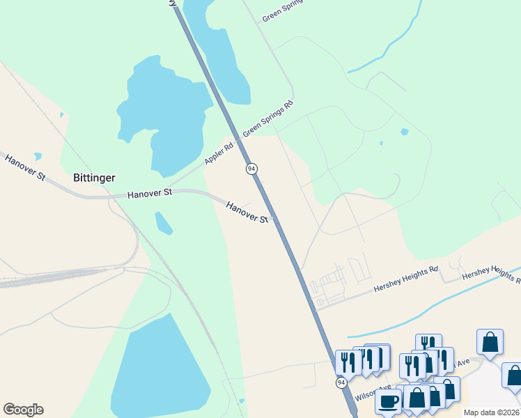 map of restaurants, bars, coffee shops, grocery stores, and more near 1726 Carlisle Pike in Hanover