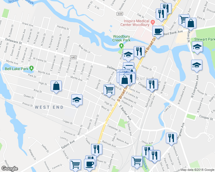 map of restaurants, bars, coffee shops, grocery stores, and more near 112 Lupton Avenue in Woodbury