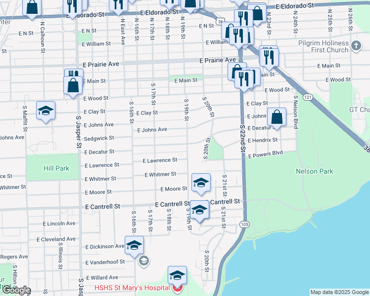 map of restaurants, bars, coffee shops, grocery stores, and more near 540 South 19th Street in Decatur