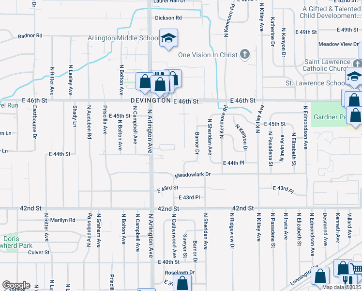 map of restaurants, bars, coffee shops, grocery stores, and more near 6065 Williamsburg Court in Indianapolis