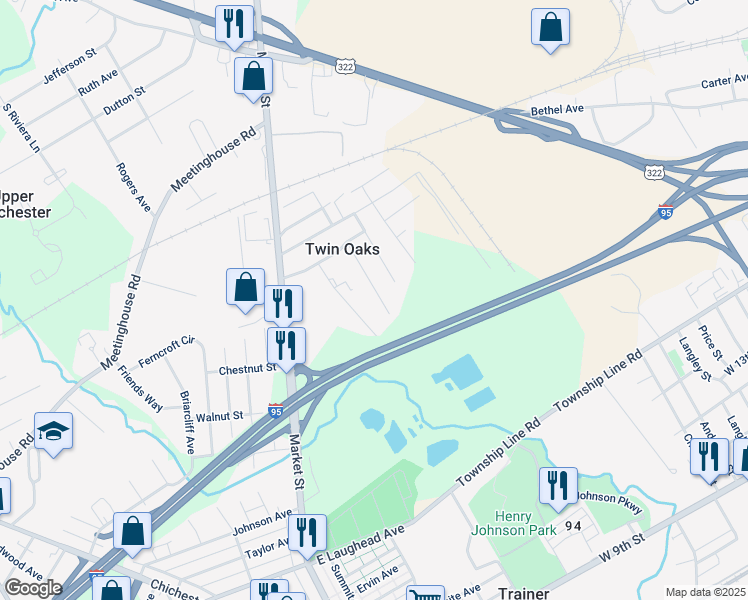 map of restaurants, bars, coffee shops, grocery stores, and more near 2338 Booker Avenue in Delaware County