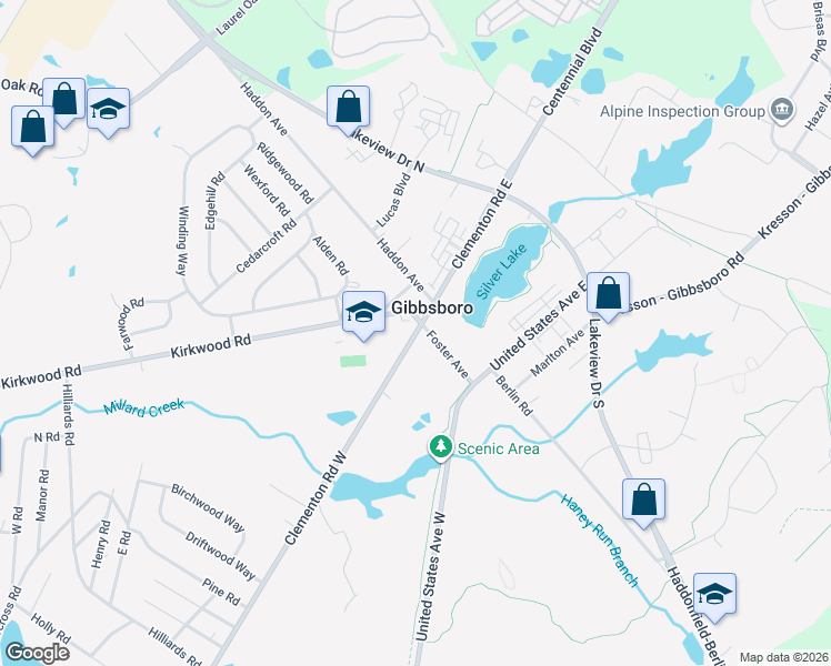 map of restaurants, bars, coffee shops, grocery stores, and more near 10 Clementon Road West in Gibbsboro