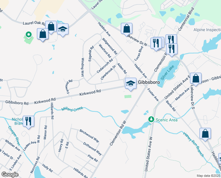 map of restaurants, bars, coffee shops, grocery stores, and more near in Gibbsboro
