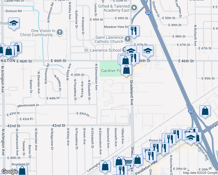 map of restaurants, bars, coffee shops, grocery stores, and more near 6857 Fall Time Place in Indianapolis