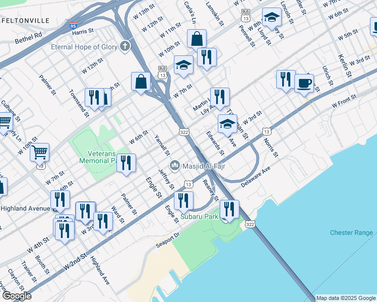 map of restaurants, bars, coffee shops, grocery stores, and more near 311 Reaney Street in Chester