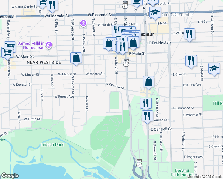 map of restaurants, bars, coffee shops, grocery stores, and more near 505 Greenwood Avenue in Decatur