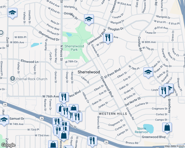 map of restaurants, bars, coffee shops, grocery stores, and more near 1180 Ebony Street in Denver