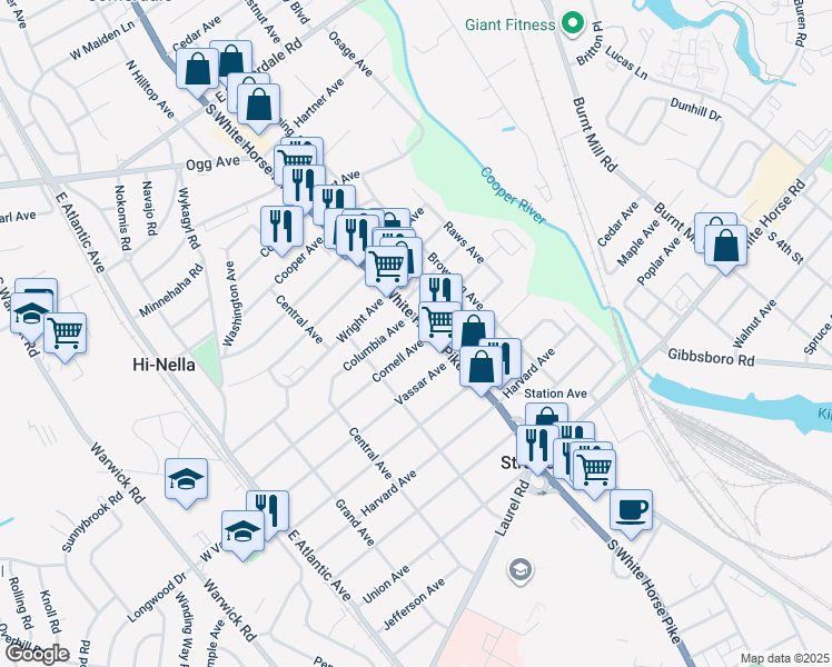 map of restaurants, bars, coffee shops, grocery stores, and more near 504 North White Horse Pike in Stratford