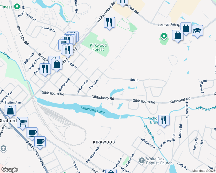 map of restaurants, bars, coffee shops, grocery stores, and more near 6 Turnberry Court in Voorhees Township