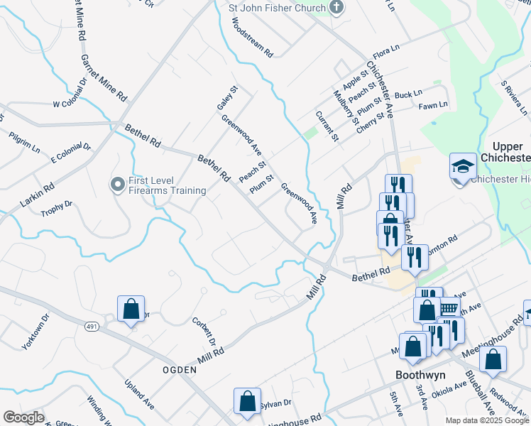 map of restaurants, bars, coffee shops, grocery stores, and more near 3517 Bethel Road in Boothwyn