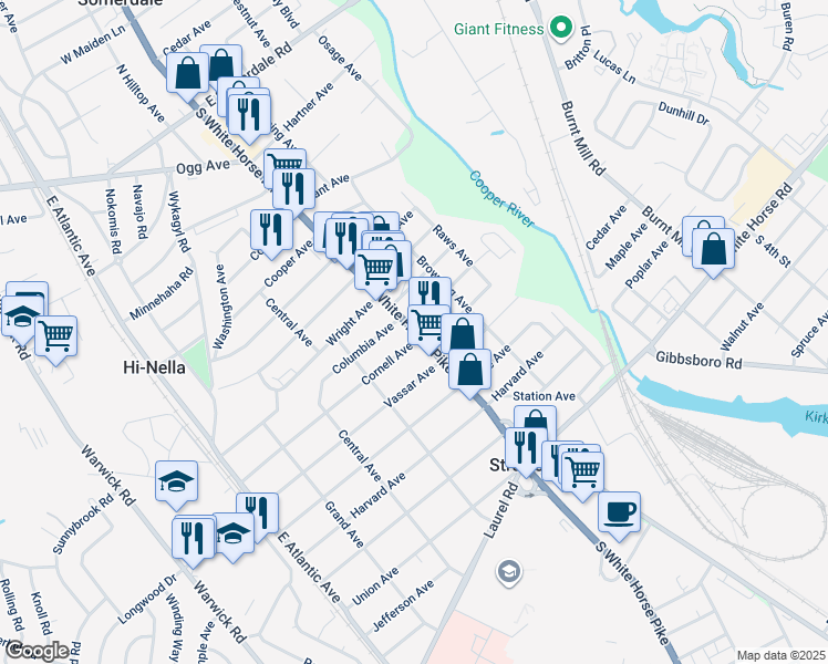 map of restaurants, bars, coffee shops, grocery stores, and more near 1 Cornell Avenue in Somerdale