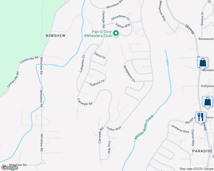 map of restaurants, bars, coffee shops, grocery stores, and more near 14474 Carnegie Road in Magalia