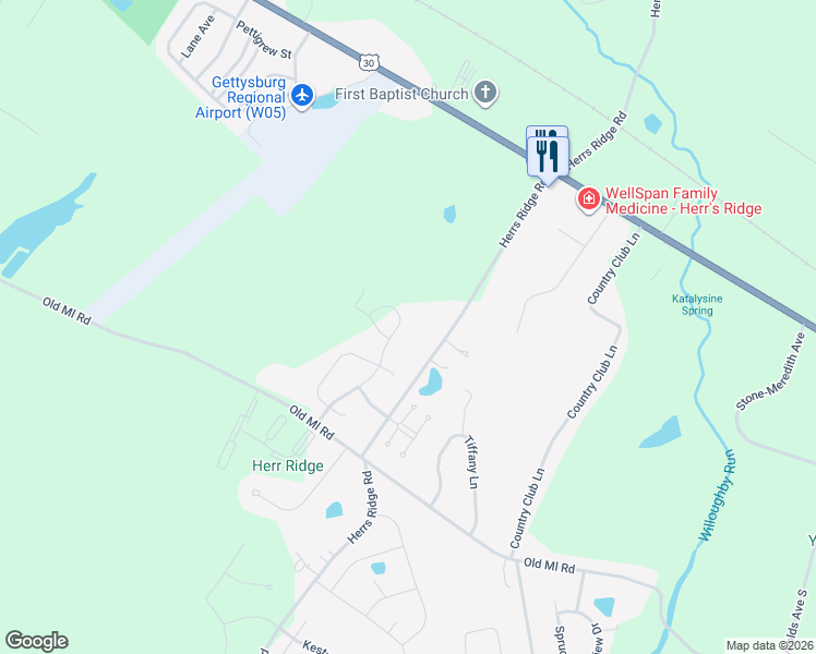 map of restaurants, bars, coffee shops, grocery stores, and more near 153 Battalion Lane in Gettysburg
