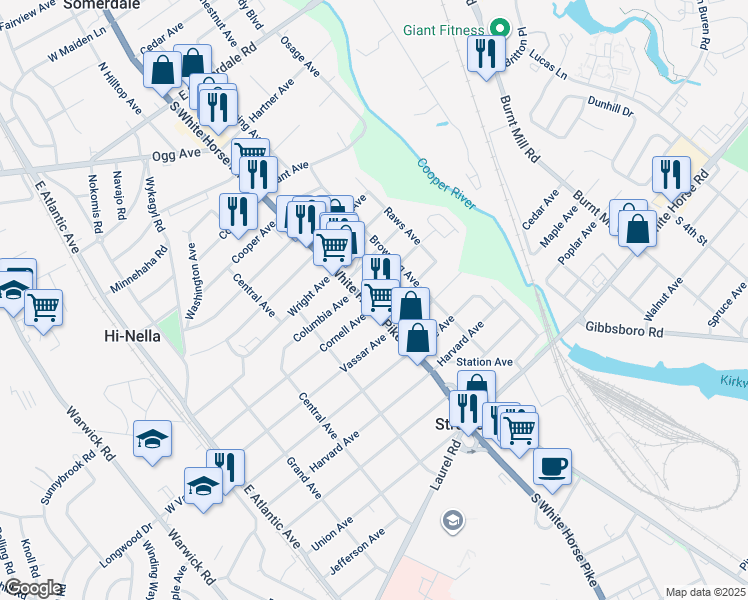 map of restaurants, bars, coffee shops, grocery stores, and more near 1 Cornell Avenue in Somerdale