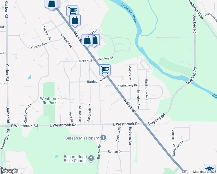 map of restaurants, bars, coffee shops, grocery stores, and more near 7919 North Main Street in Dayton