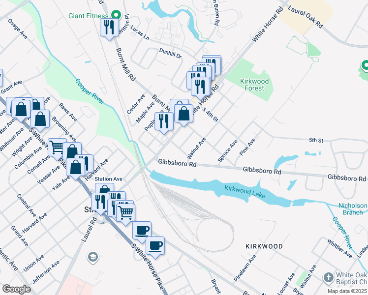 map of restaurants, bars, coffee shops, grocery stores, and more near 1200 Chestnut Avenue in Voorhees Township