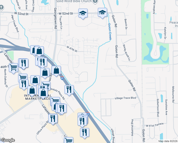 map of restaurants, bars, coffee shops, grocery stores, and more near 4514 Candletree Circle in Indianapolis