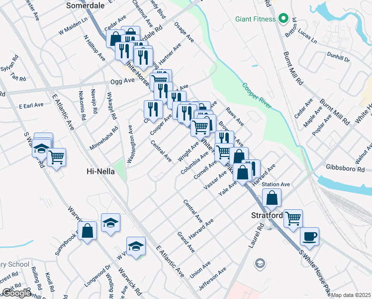 map of restaurants, bars, coffee shops, grocery stores, and more near 7 Wright Avenue in Stratford