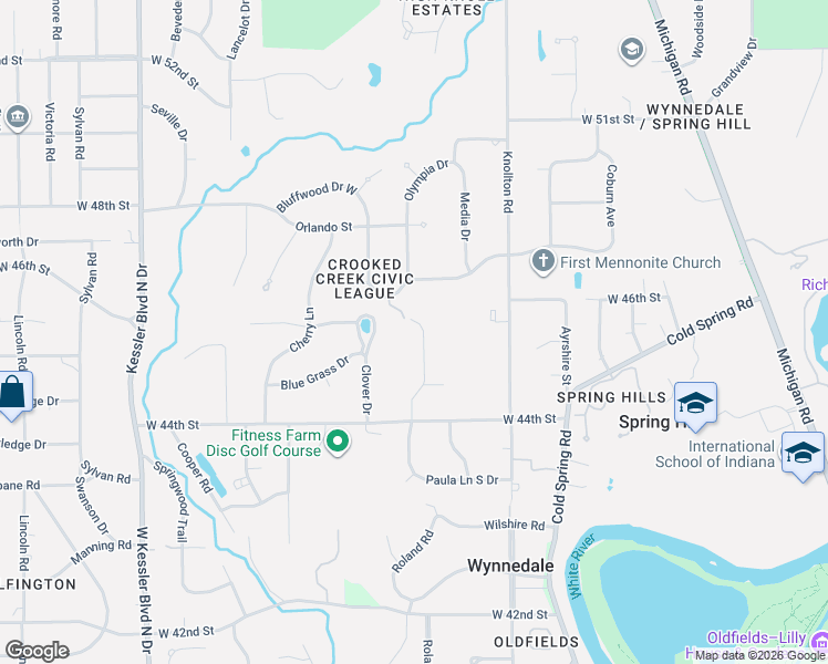 map of restaurants, bars, coffee shops, grocery stores, and more near 4533 Hidden Orchard Lane in Indianapolis