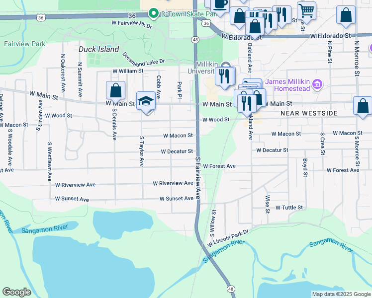 map of restaurants, bars, coffee shops, grocery stores, and more near 1344 West Decatur Street in Decatur