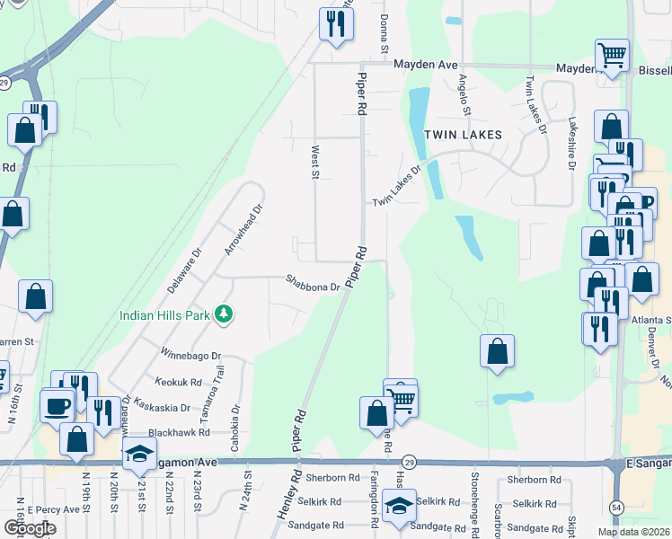 map of restaurants, bars, coffee shops, grocery stores, and more near 101-115 Neil Road in Springfield