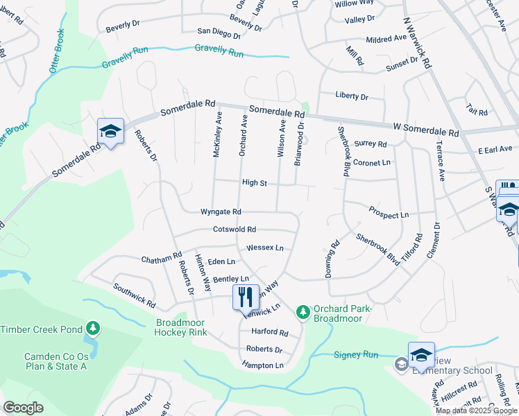 map of restaurants, bars, coffee shops, grocery stores, and more near 817 Wyngate Road in Somerdale