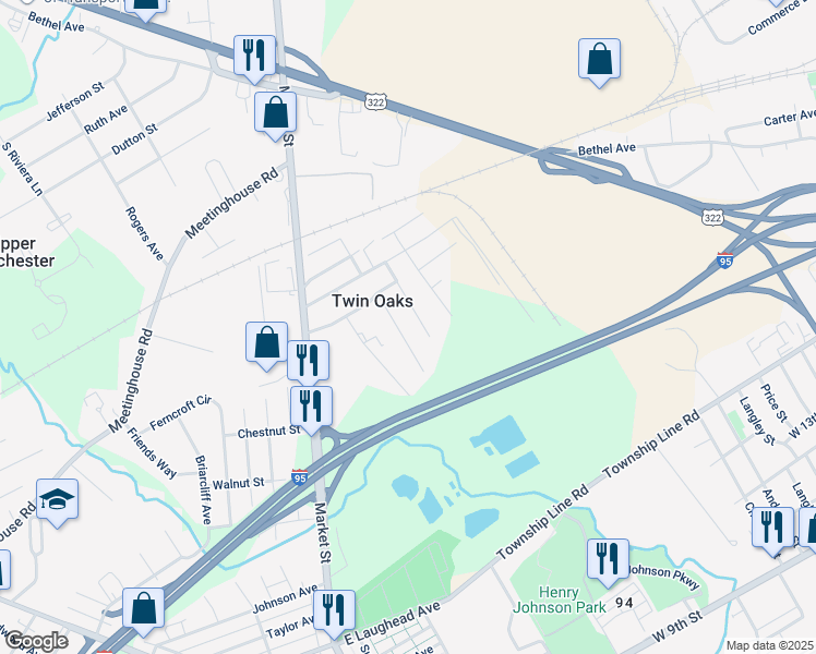 map of restaurants, bars, coffee shops, grocery stores, and more near 2367 Booker Avenue in Upper Chichester
