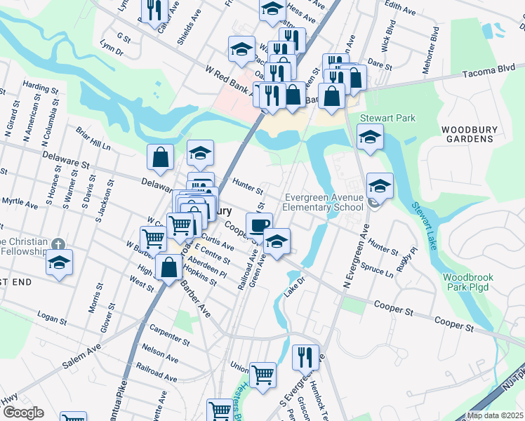 map of restaurants, bars, coffee shops, grocery stores, and more near 57 Euclid Street in Woodbury