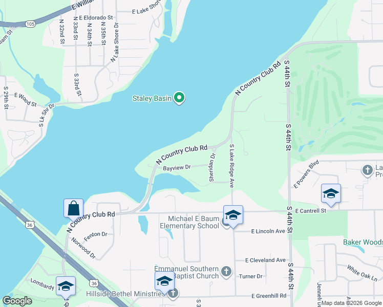 map of restaurants, bars, coffee shops, grocery stores, and more near 66 North Country Club Road in Decatur