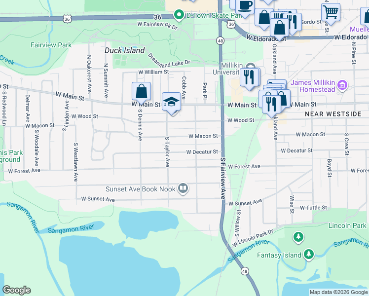map of restaurants, bars, coffee shops, grocery stores, and more near 1415 West Forest Avenue in Decatur